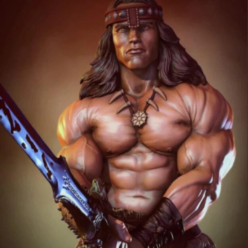 1/24 Barbarian Warrior with Sword and Beast Skull Base, Resin Model Figure Kit, Fantasy Theme, Unassembled and Unpainted