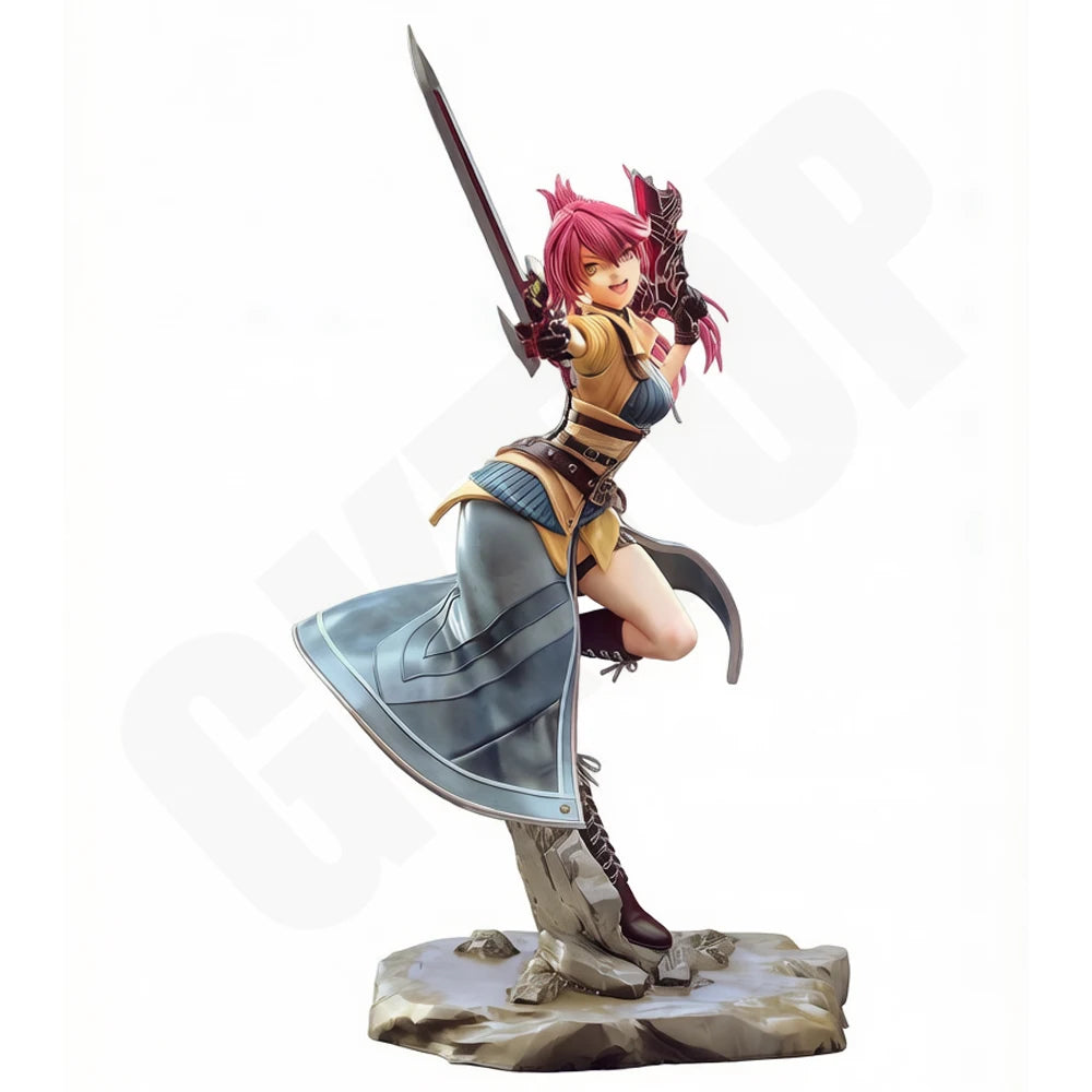 1/24 Magenta-Haired Warrior with Raised Sword, Resin Model Figure Kit, Fantasy Theme, Unassembled and Unpainted