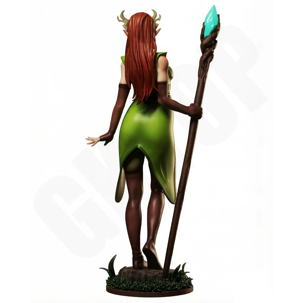 1/24 Horned Elf Sorceress in Green with Staff, Resin Model Figure Kit, Fantasy Theme, Unassembled and Unpainted