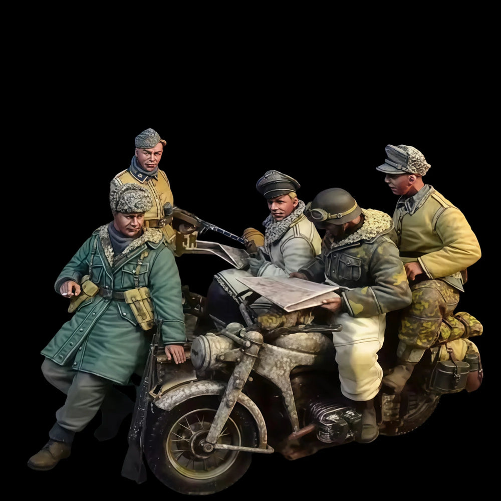 1/35 WWII German Motorcycle Platoon with Crews, 9 Figures, Resin Model Figure Kit, Unassembled and Unpainted