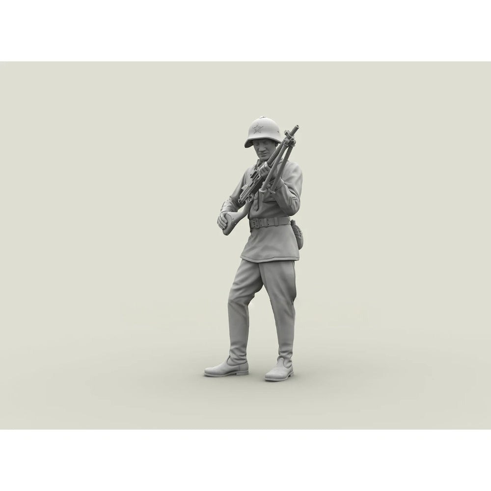 1/35 WWII Red Army Lieutenant with Light Machine Gun, Resin Model Figure Kit, Unassembled and Unpainted