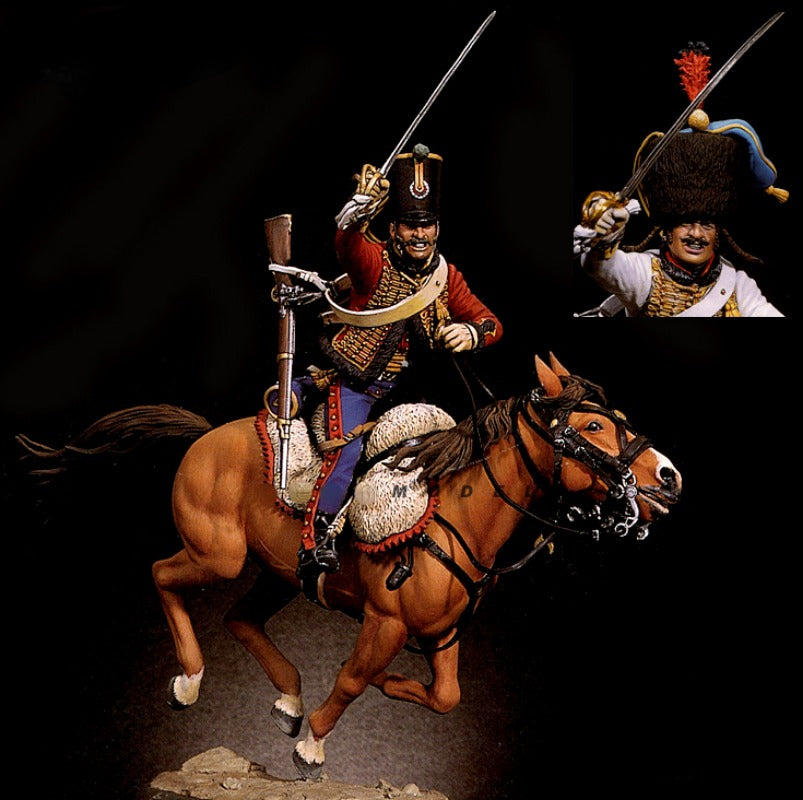 90mm Napoleonic French Imperial Cavalry Officer Charging with Saber, Resin Model Figure Kit, Unassembled and Unpainted