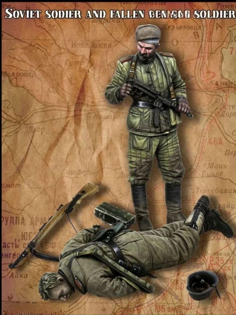 1/35 WWII Soviet Soldier with Fallen Comrades, 5 Figures, Resin Model Diorama Kit, Unassembled and Unpainted
