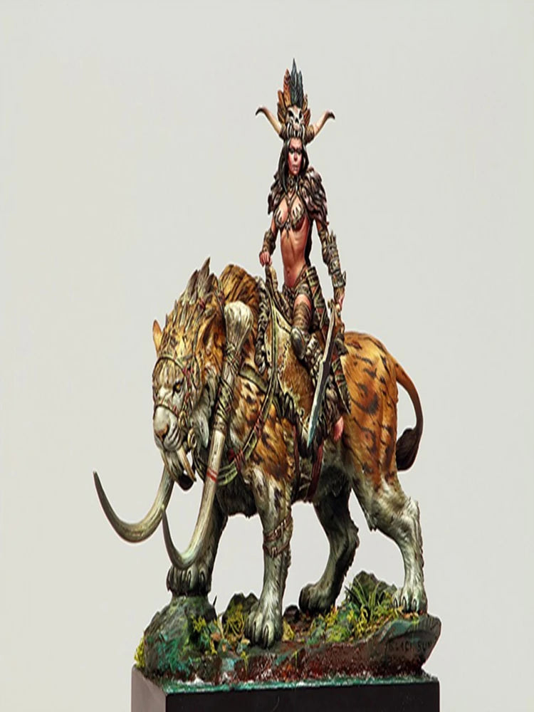 1/24 Ancient Female Warrior on Beast, Resin Model Figure Kit, Unassembled and Unpainted
