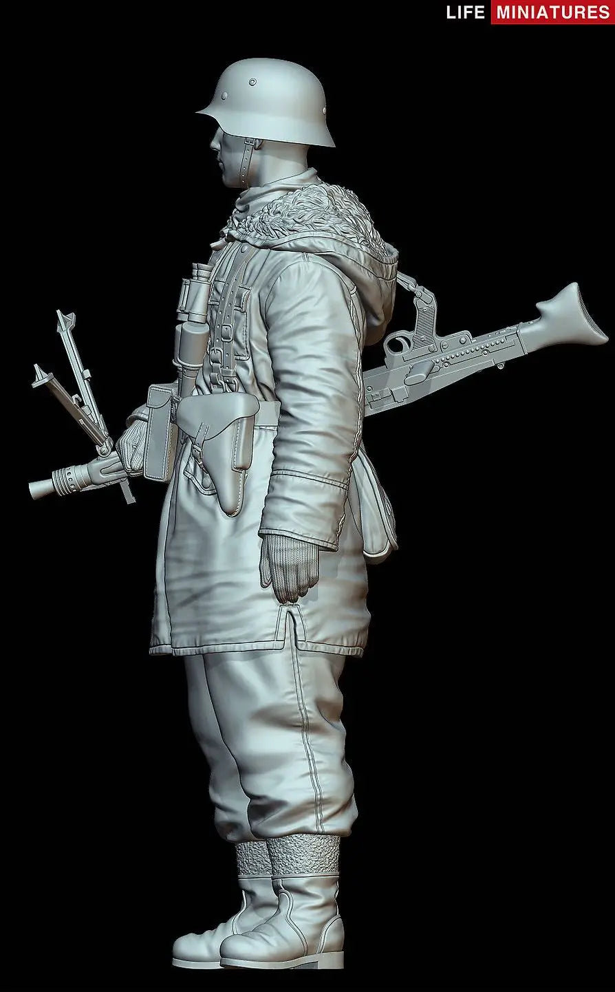 1/16 WWII German Infantry with MP40 and Gas Mask, Resin Model Figure Kit, Unassembled and Unpainted