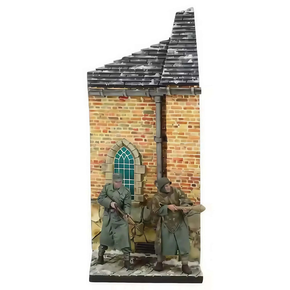 1/35 WWII German Infantry at Fortified Tower, 2 Figures, Resin Model Diorama Kit, Unassembled and Unpainted