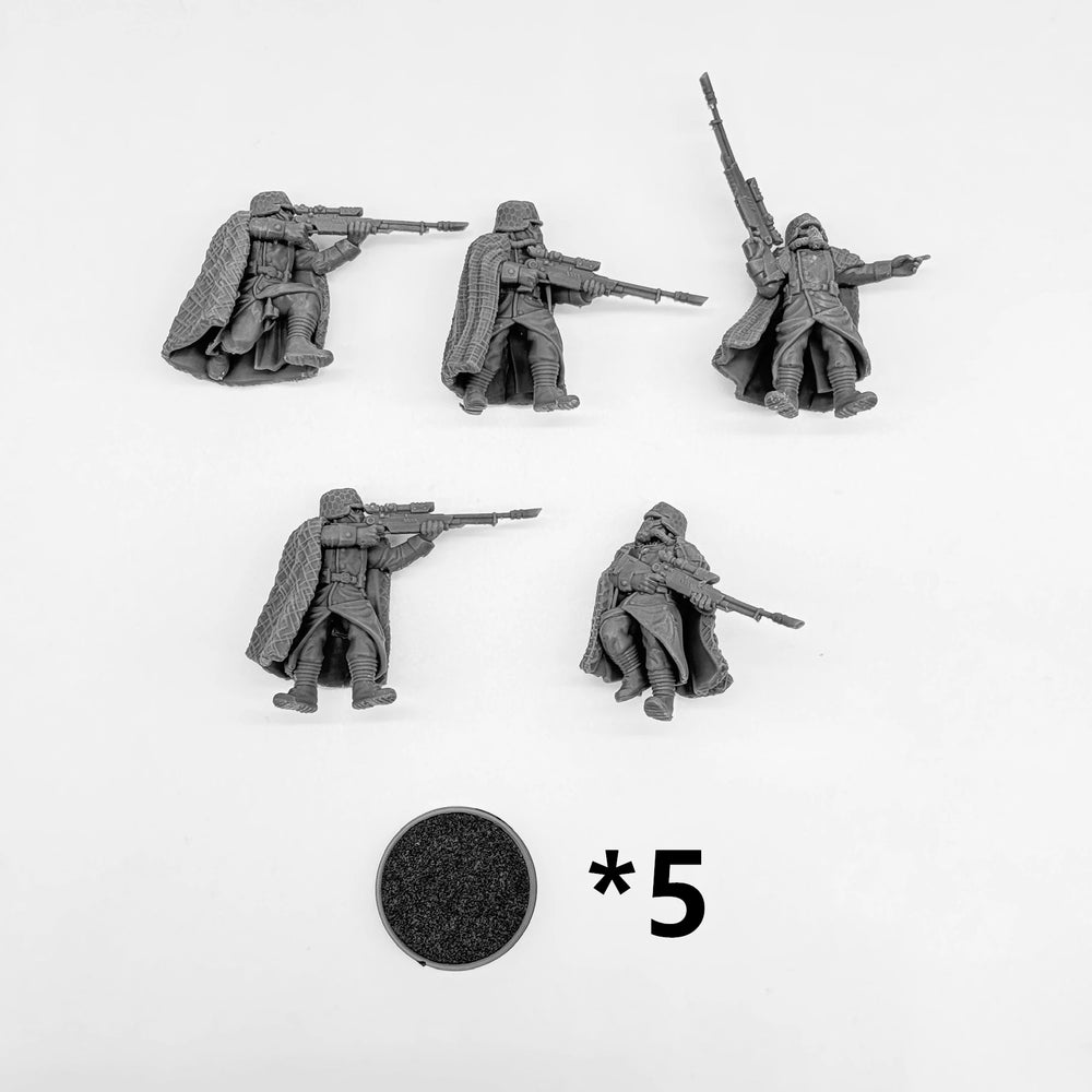 28mm Grim Guard Snipers, 5 Figures, Resin Model Figure Kit, Fantasy Theme, Unassembled and Unpainted