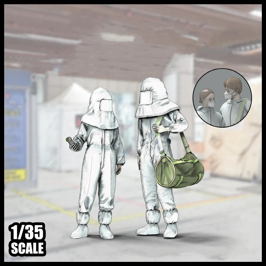 1/35 Modern Tactical Operators in Full Protective Suits, 2 Figures, Resin Model Figure Kit, Unassembled and Unpainted