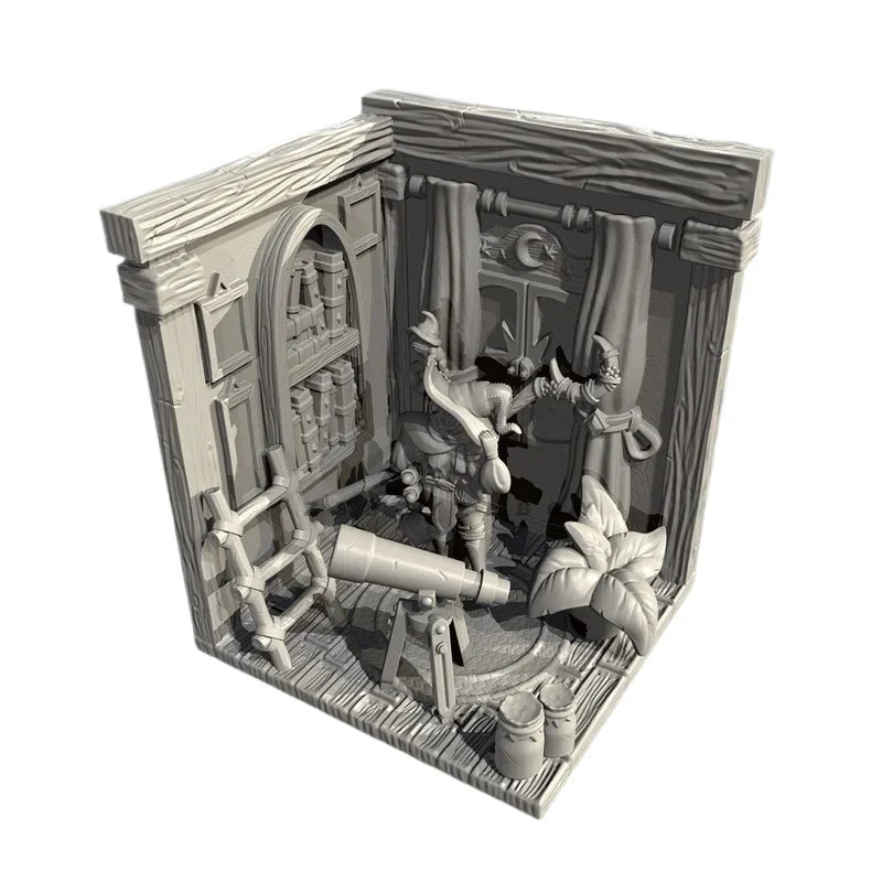 60mm Magic House, 5 Figures, Resin Model Diorama Kit, Fantasy Theme, Unassembled and Unpainted