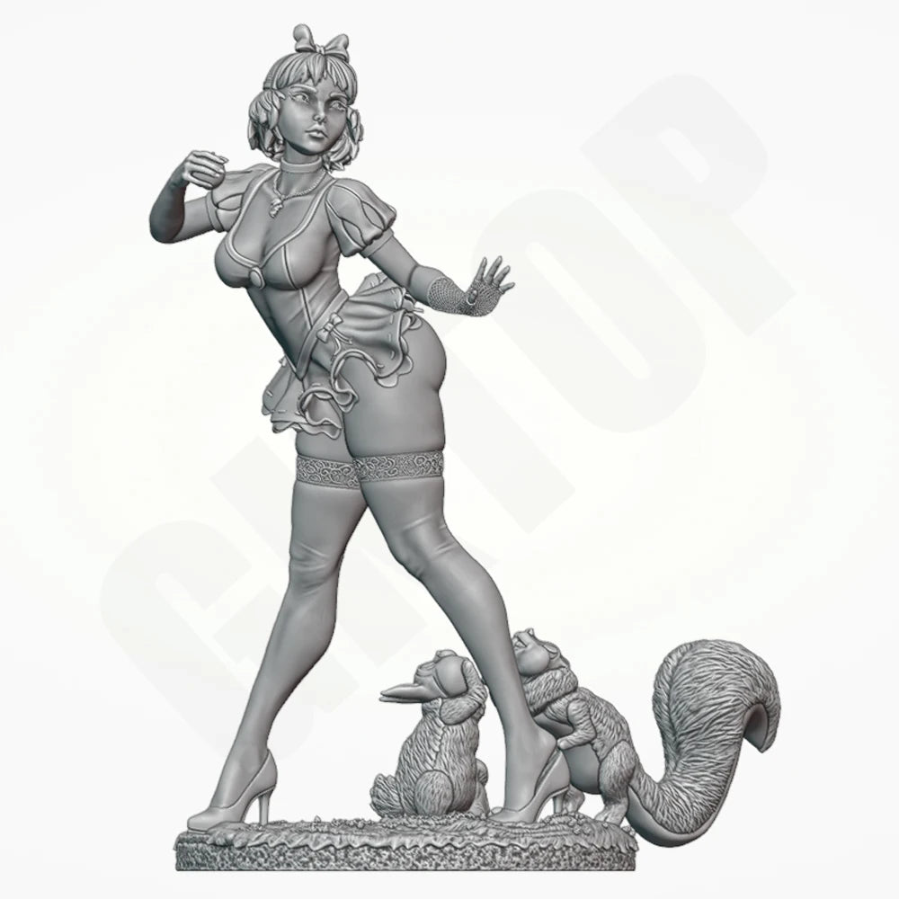 1/24 Enchantress with Squirrel Familiars, Resin Model Figure Kit, Fantasy Theme, Unassembled and Unpainted