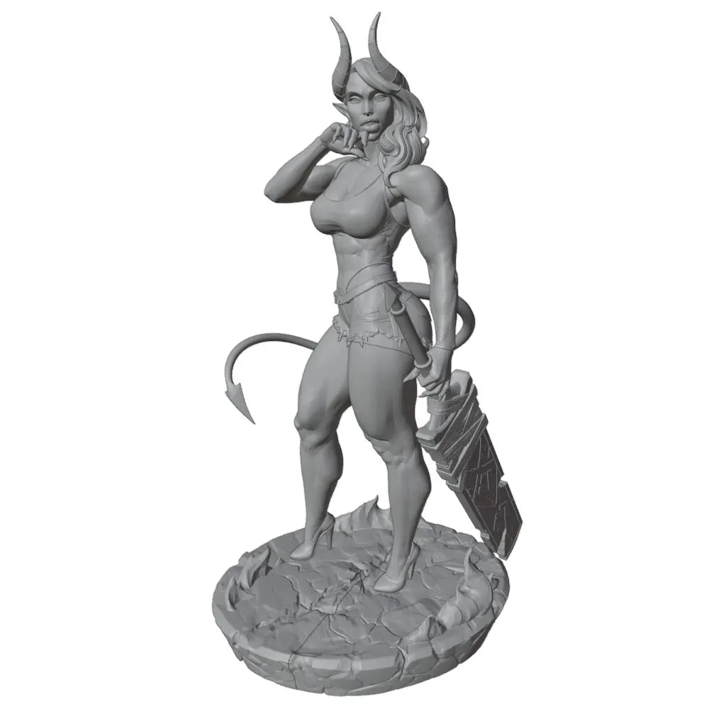 1/24 Female Demon with Spiral Horns and Staff, Resin Model Figure Kit, Anime Theme, Unassembled and Unpainted