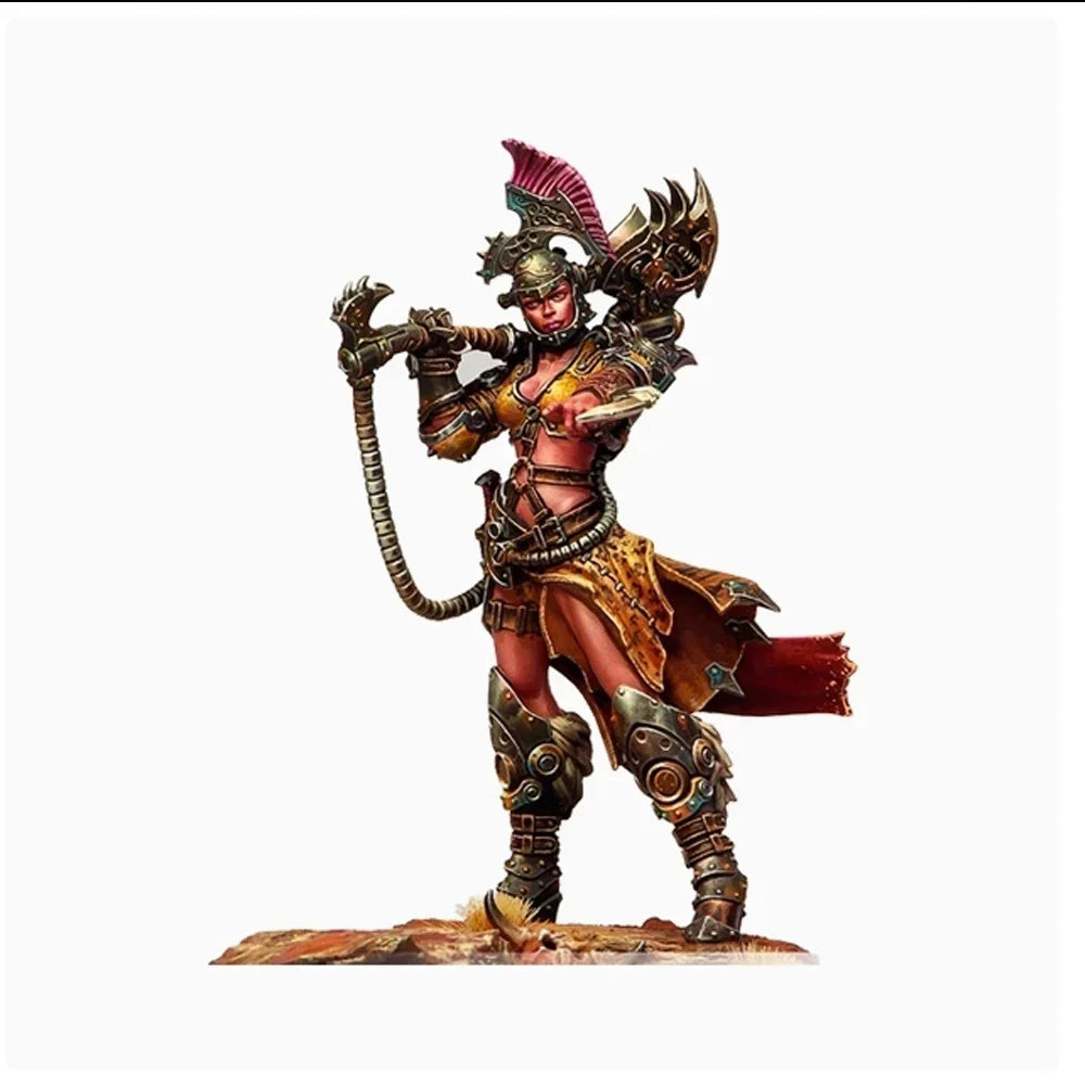 1/24 Crimson-Haired Warrior with Ornate Gold Armor Wielding Axe, Resin Model Figure Kit, Fantasy Theme, Unassembled and Unpainted