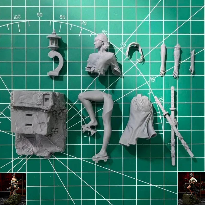 1/24 Medieval Fantasy Female Punk Samurai, Resin Model Figure Kit, Unassembled and Unpainted