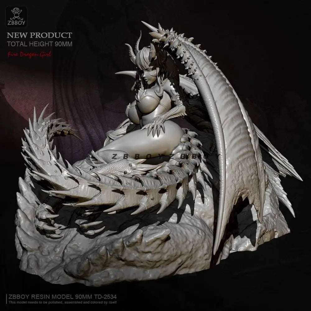 90mm Fire Dragon Girl, Resin Model Figure Kit, Fantasy Theme, Unassembled and Unpainted