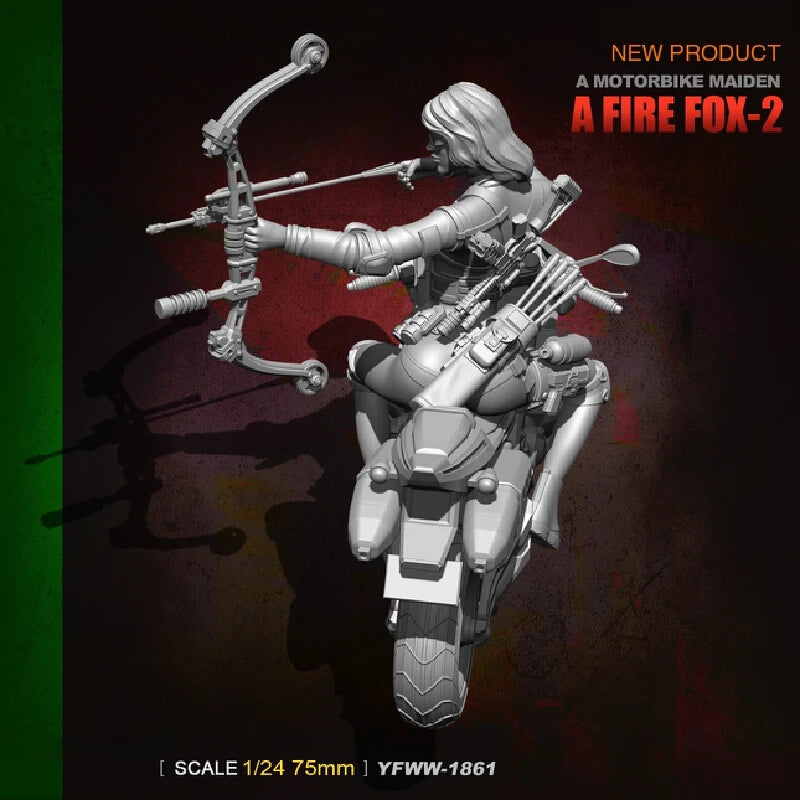 1/24 Female Commando on Motorcycle, Resin Model Figure Kit, Unassembled and Unpainted