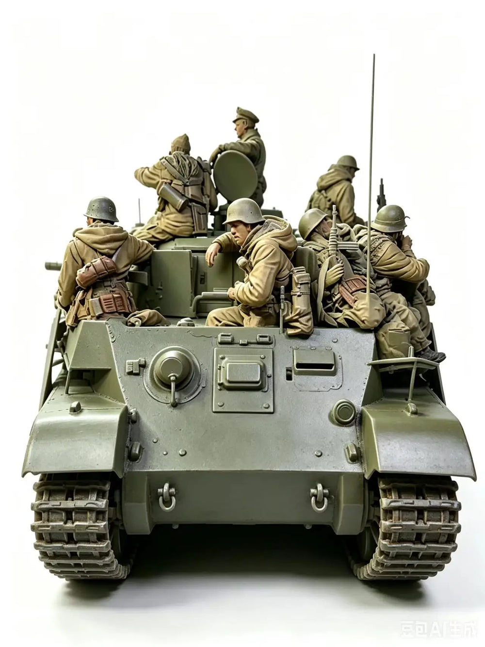 1/35 WWII Soviet T-34 Tank, 6 Figures, Resin Model Diorama Kit, Unassembled and Unpainted