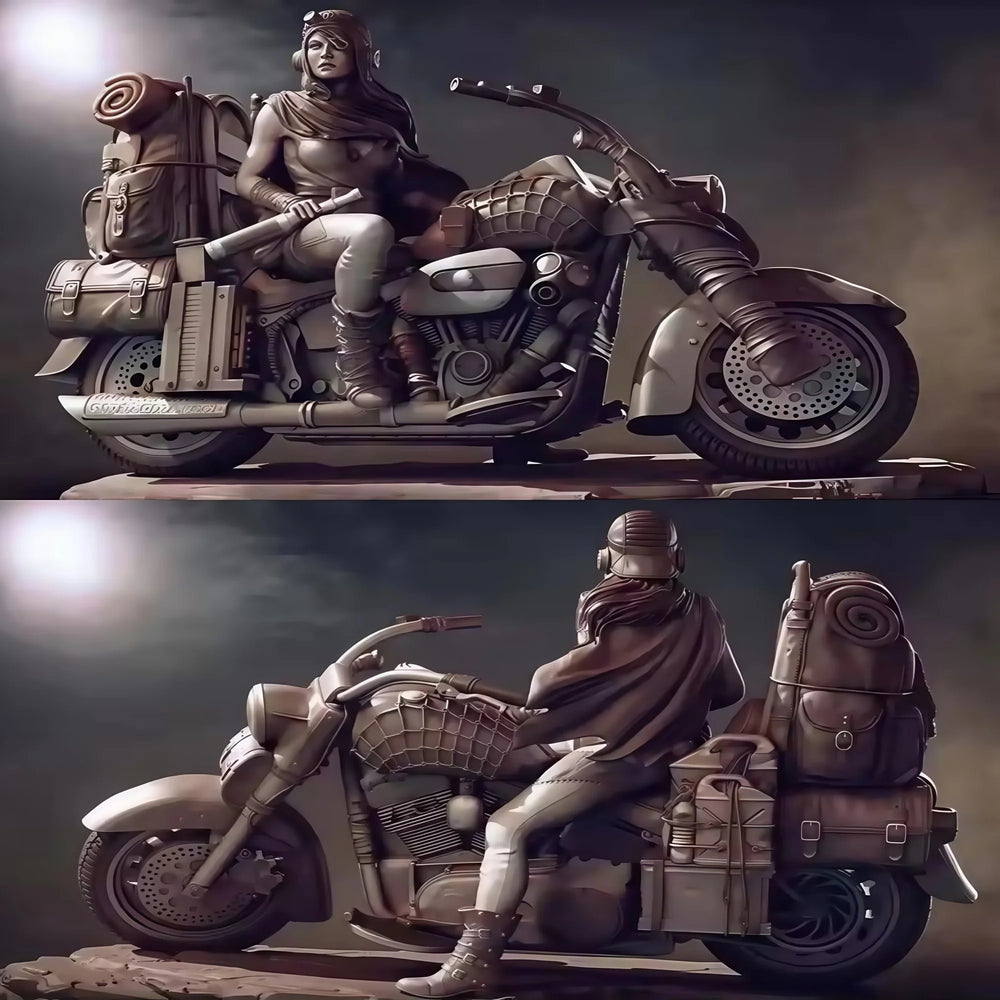 1/24 Modern Female Motorcycle Rider, Resin Model Figure Kit, Unassembled and Unpainted