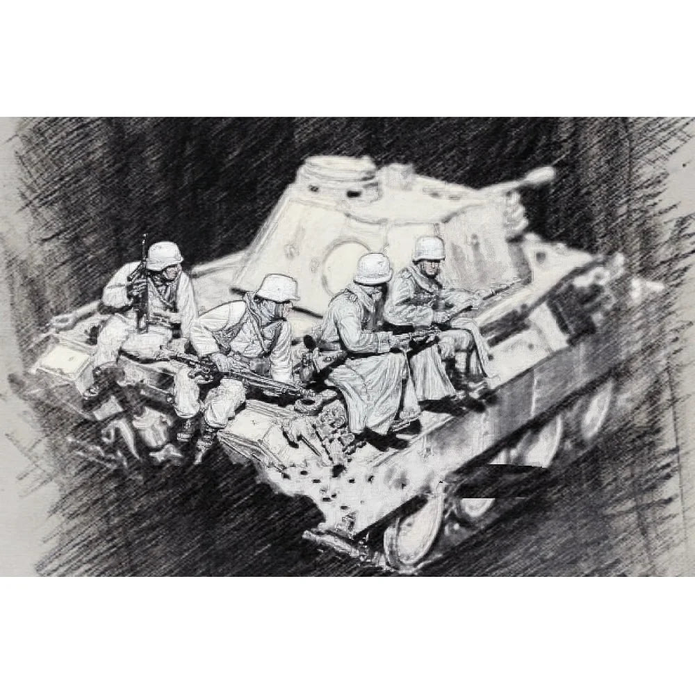1/35 WWII German Panzer Crew in White Winter Uniforms, 4 Figures, Resin Model Figure Kit, Unassembled and Unpainted