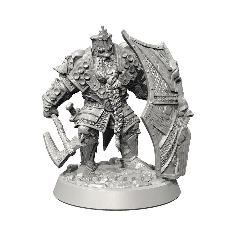 38mm Dwarf Warrior with Battle Axe and Shield, Resin Model Figure Kit, Fantasy Theme, Unassembled and Unpainted