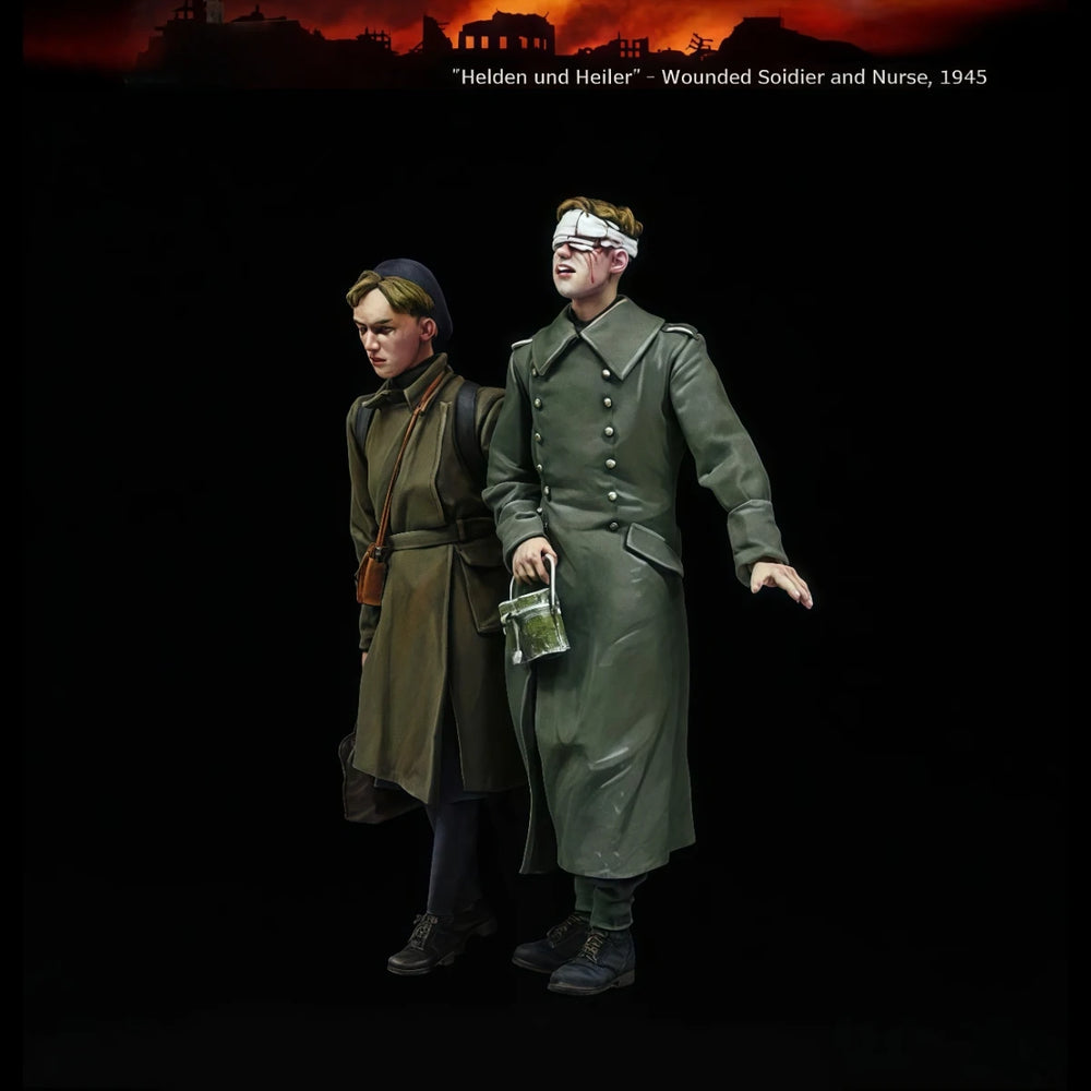1/35 WWII German Wounded Soldier & Nurse, 2 Figures, Resin Model Figure Kit, Unassembled and Unpainted