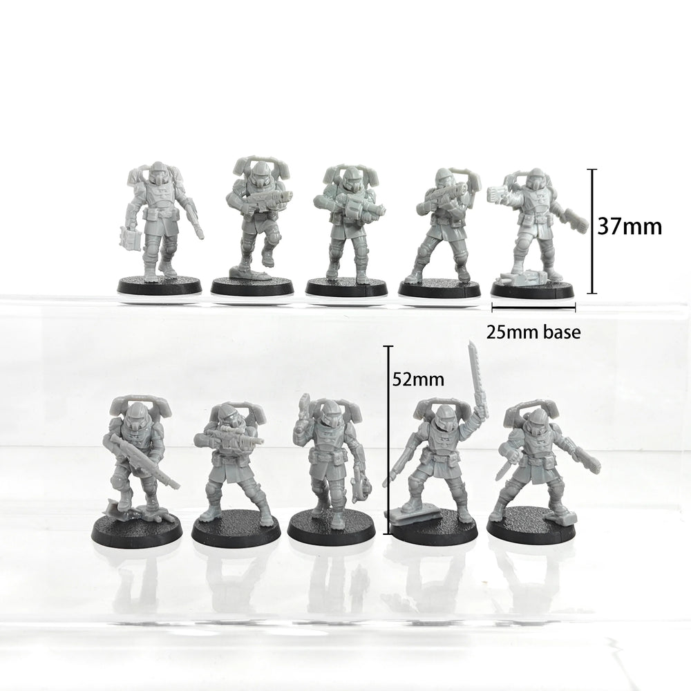 25mm Powered Armor Soldiers, 10 Figures, Resin Model Figure Kit, Sci-Fi Theme, Unassembled and Unpainted