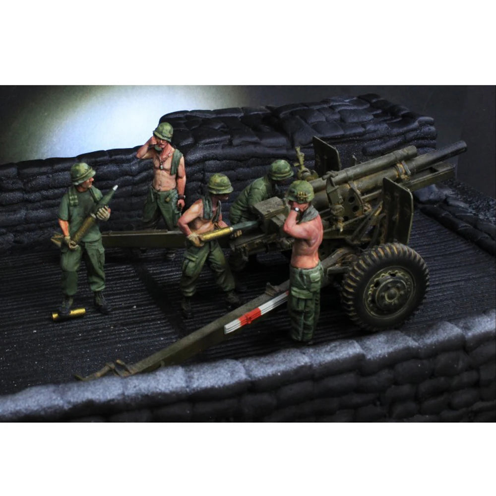 1/35 WWII US Anti-Tank Gun Crew, 5 Figures, Resin Model Figure Kit, Unassembled and Unpainted