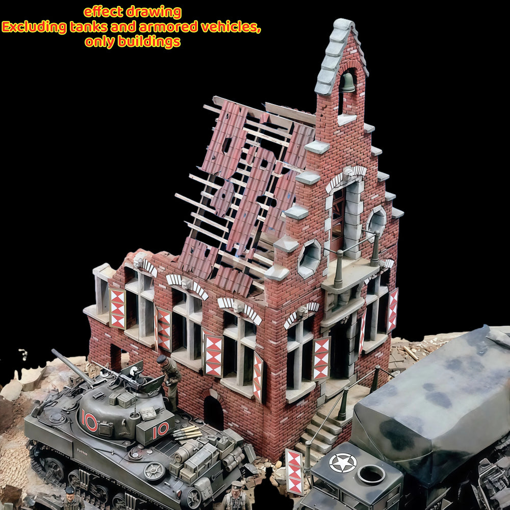 1/35 WWII Damaged European Building, Resin Model Diorama Kit, Unassembled and Unpainted