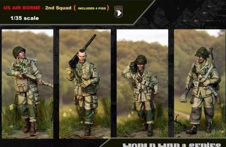 1/35 WWII US 101st Airborne Division, 4 Figures, Resin Model Figure Kit, Unassembled and Unpainted