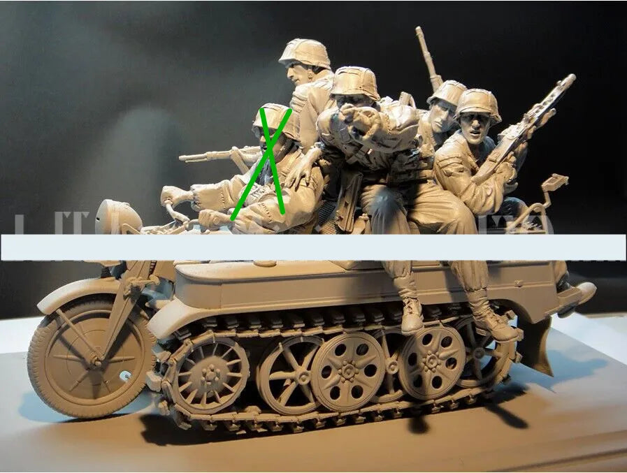1/16 WWII Soldiers and Half-Track, 4 Figures, Resin Model Figure Kit, Unassembled and Unpainted