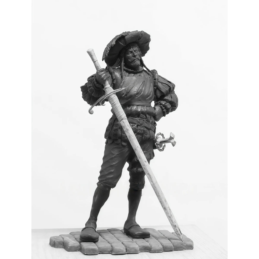 1/24 Warrior with Feathered Hat and Longsword, Resin Model Figure Kit, Fantasy Theme, Unassembled and Unpainted