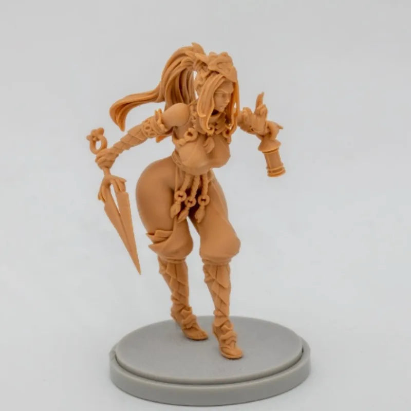 30mm Sorceress with Dual Staffs and Flowing Hair, Resin Model Figure Kit, Fantasy Theme, Unassembled and Unpainted