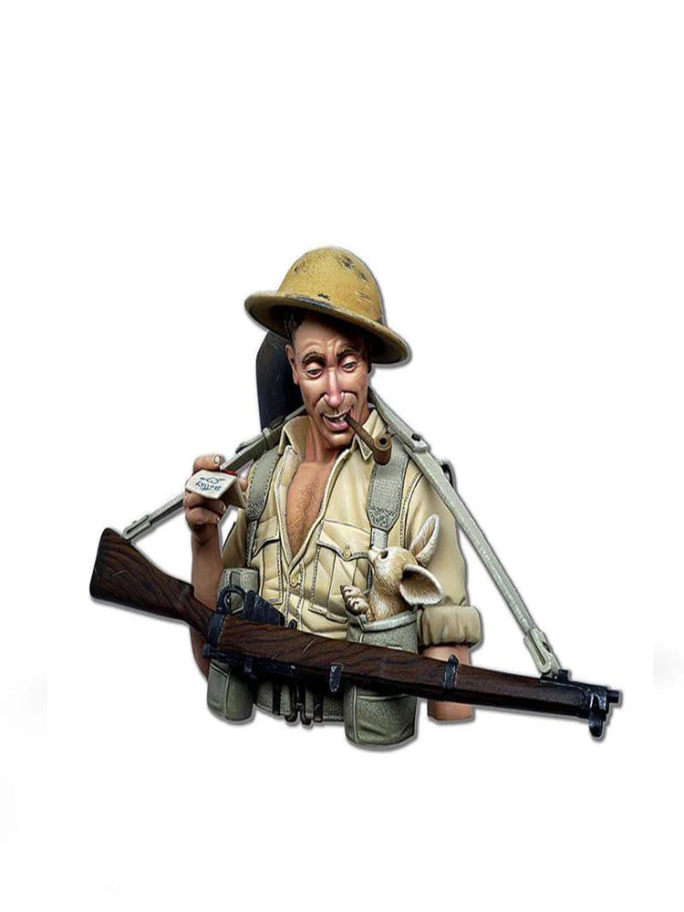 1/10 WWI British Soldier in Pith Helmet with Rifle, Resin Model Bust Kit, Unassembled and Unpainted