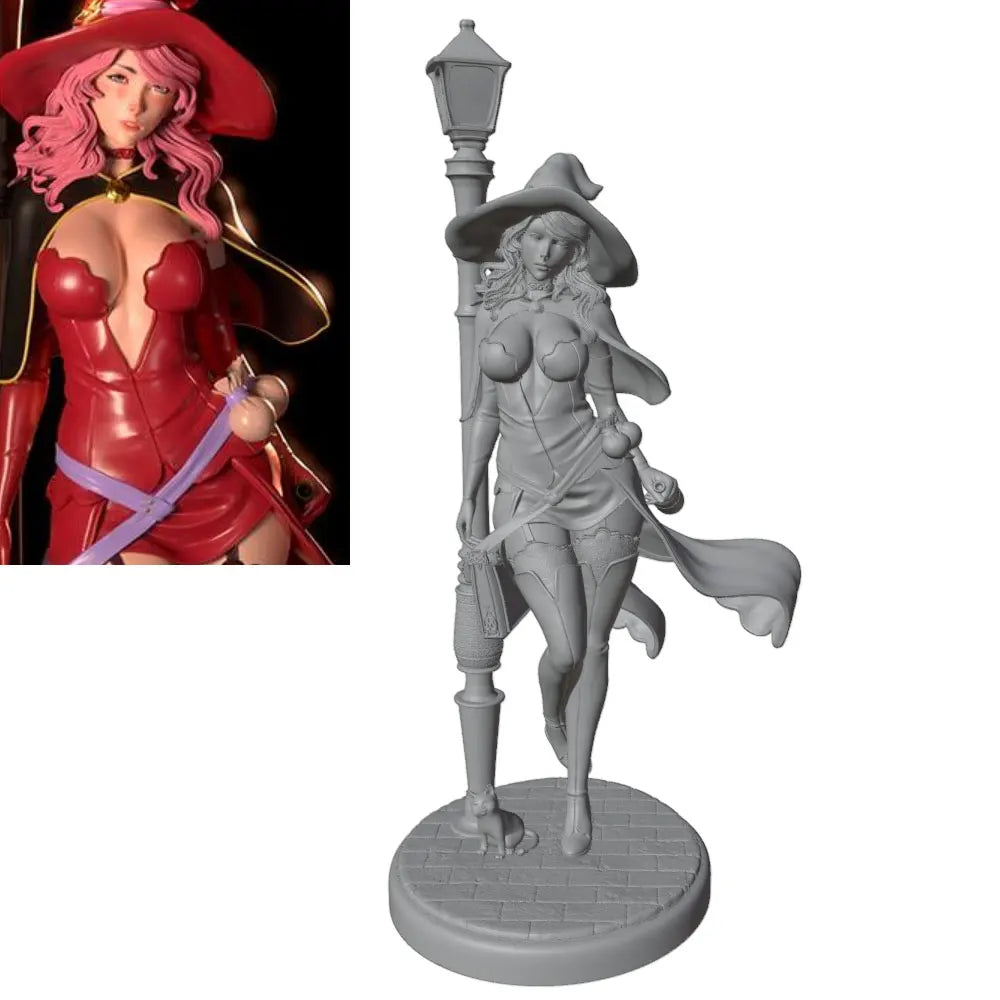 1/24 Sorceress with Pointed Hat and Staff, Resin Model Figure Kit, Fantasy Theme, Unassembled and Unpainted
