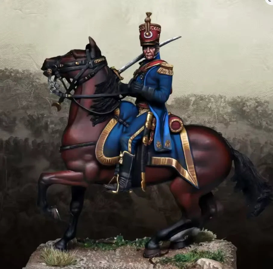 54mm Napoleonic French Hussar Officer, Resin Model Figure Kit, Unassembled and Unpainted
