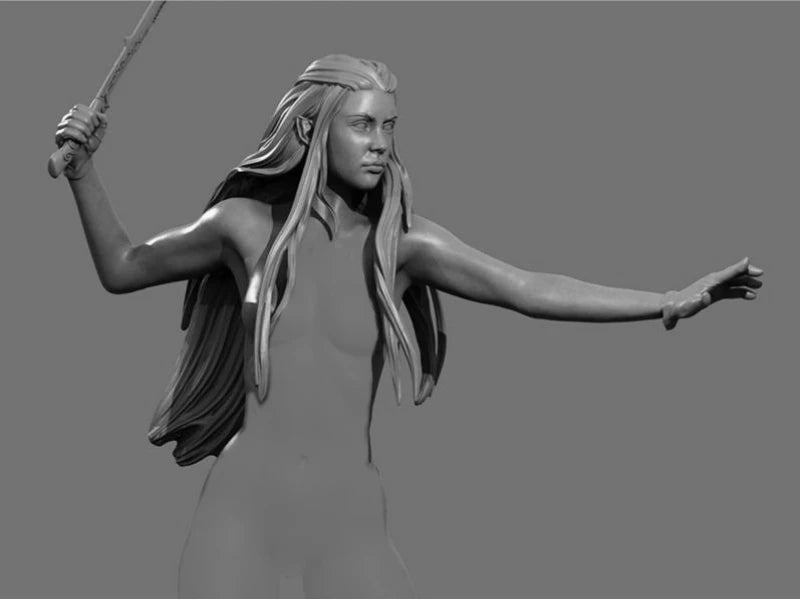 1/24 Long-Haired Elf Warrior with Sword, Resin Model Figure Kit, Fantasy Theme, Unassembled and Unpainted