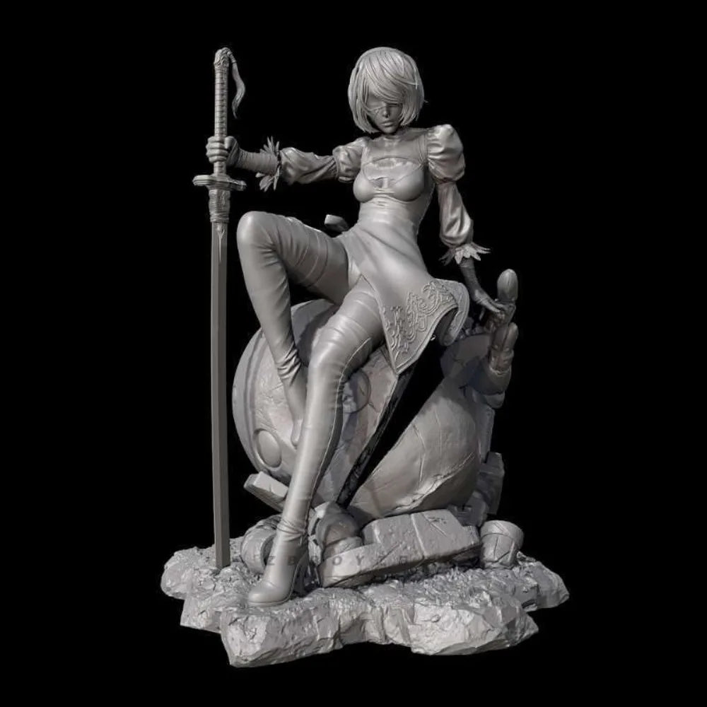 80mm Female Swordsman, Resin Model Figure Kit, Fantasy Theme, Unassembled and Unpainted