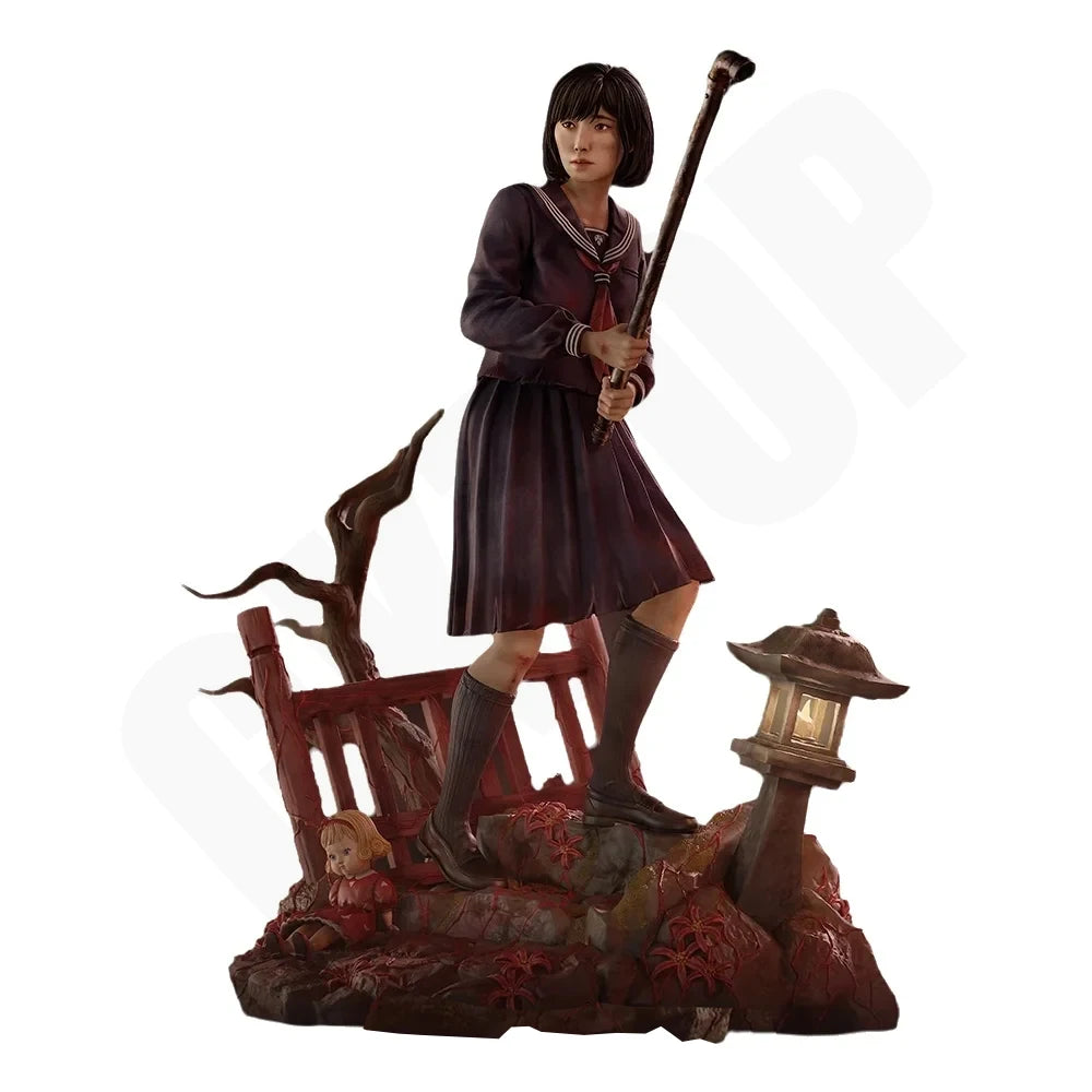 1/24 Warrior Girl with Pagoda Base, Resin Model Figure Kit, Fantasy Theme, Unassembled and Unpainted