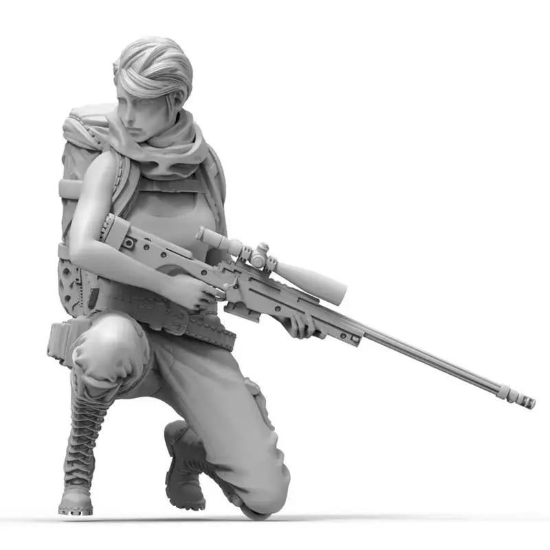 1/35 Modern Female Tactical Sniper Kneeling Stance, Resin Model Figure Kit, Unassembled and Unpainted