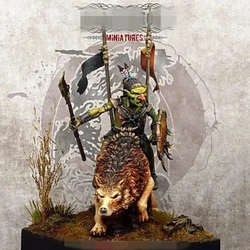 1/24 Medieval Fantasy Goblin Knight on Dire Wolf, Resin Model Figure Kit, Unassembled and Unpainted