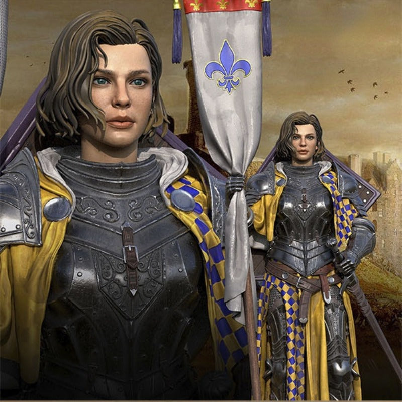 1/24 Medieval Female Knight in Ornate Black Armor and Heraldic Cloak, Resin Model Figure Kit, Unassembled and Unpainted