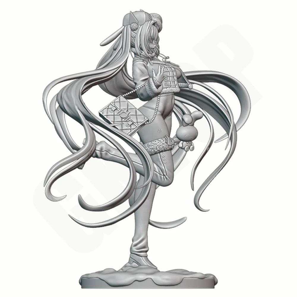 1/24 Winter Rabbit Ear Girl, Resin Model Figure Kit, Anime Theme, Unassembled and Unpainted