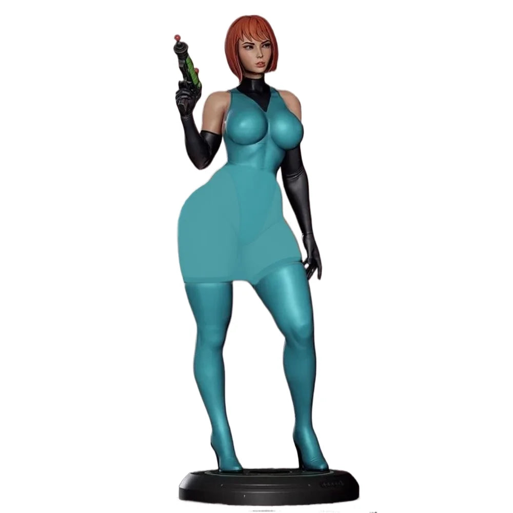 1/24 Sci-Fi Female Commando in Cyan Suit, Resin Model Figure Kit, Unassembled and Unpainted