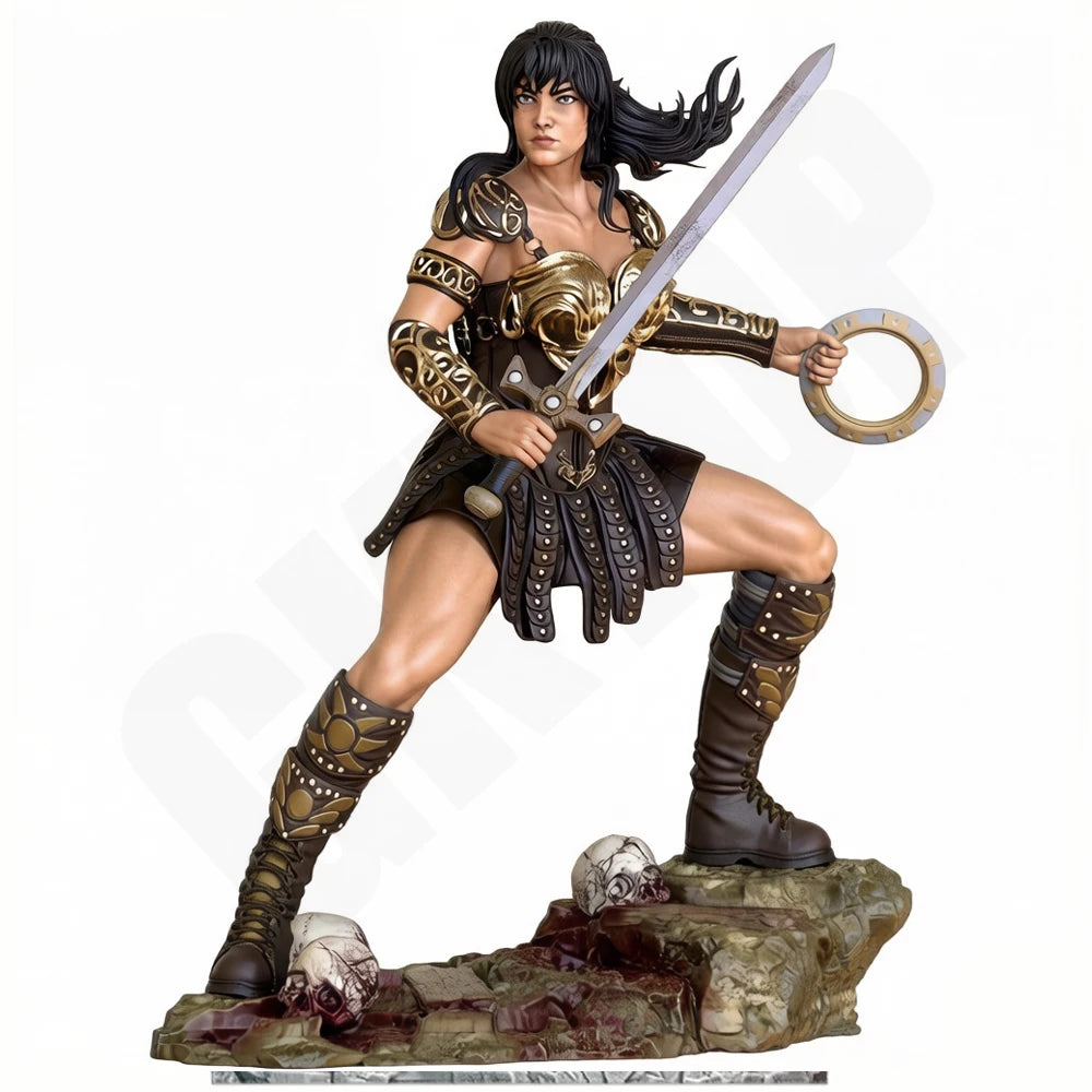 1/24 Female Warrior in Gold Ornate Armor with Curved Sword, Resin Model Figure Kit, Fantasy Theme, Unassembled and Unpainted