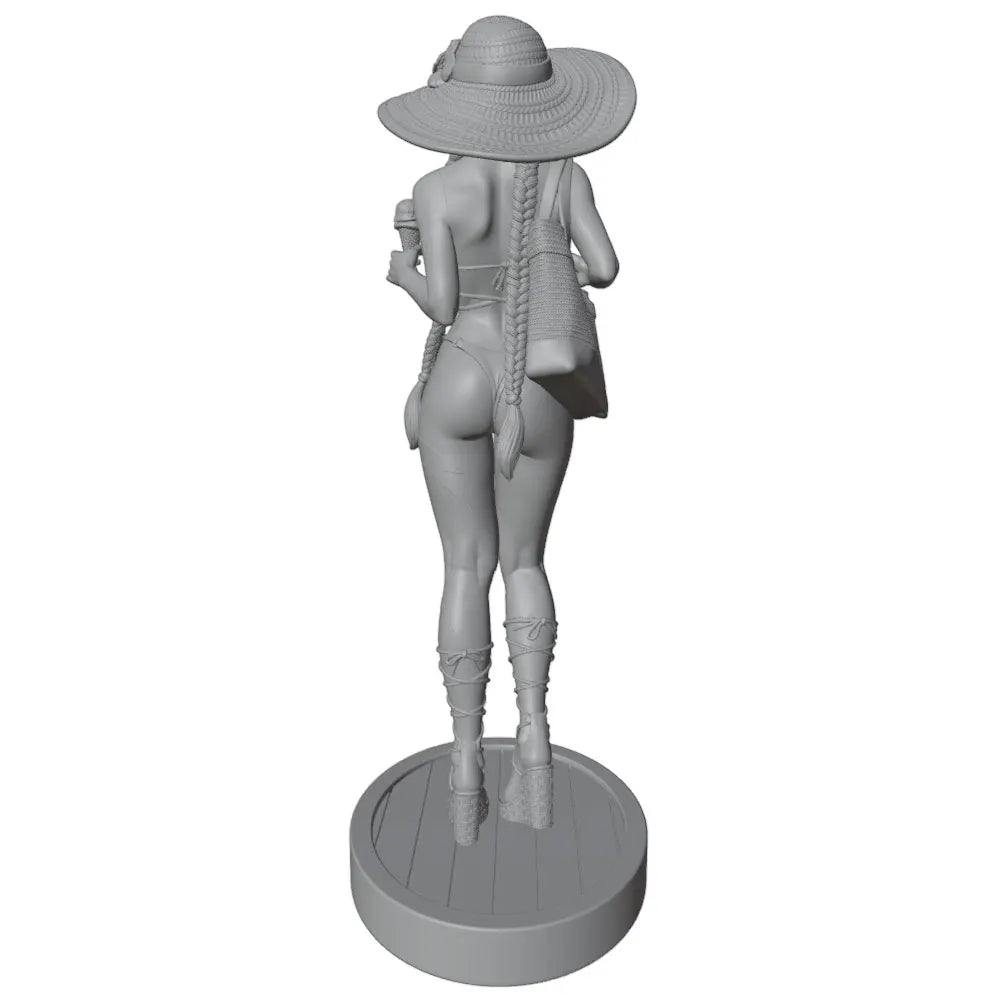 1/24 Beach Pin-up with Tropical Drink and Hat, Resin Model Figure Kit, Unassembled and Unpainted
