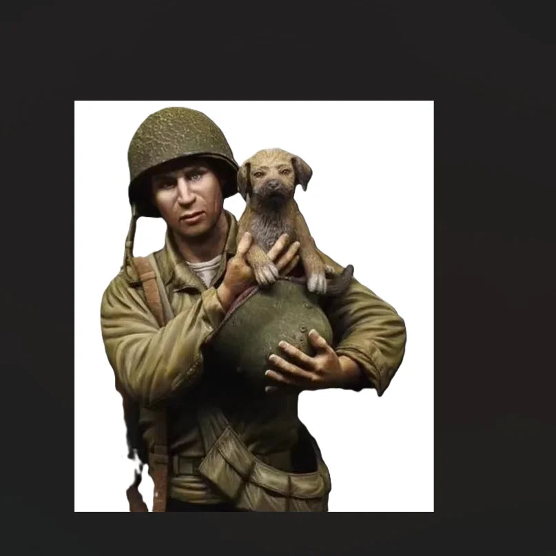 1/10 WWI British Soldier with Dog, Resin Model Figure Kit, Unassembled and Unpainted