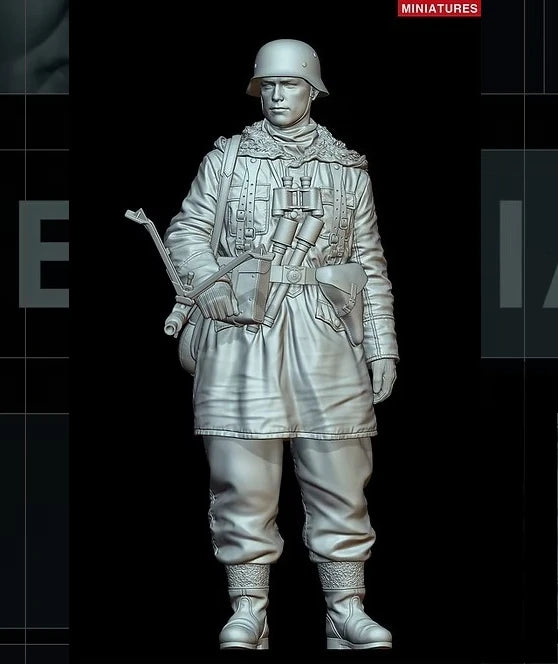1/16 WWII German Rifleman Standing Alert with Kar98k, Resin Model Figure Kit, Unassembled and Unpainted