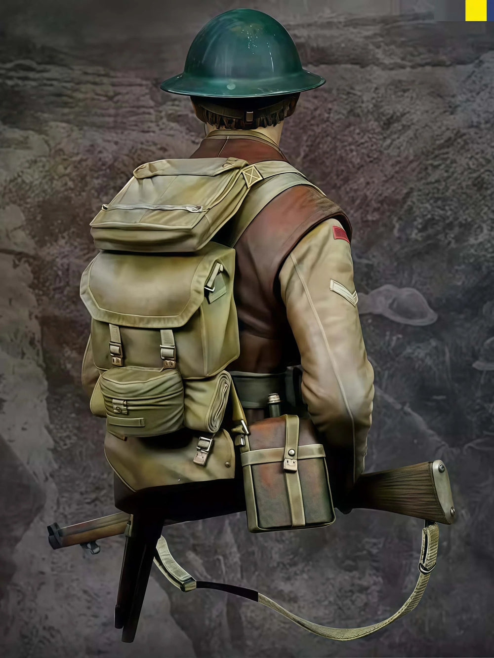 1/10 WWI British Soldier Marching with Rifle and Pack, Resin Model Bust Kit, Unassembled and Unpainted