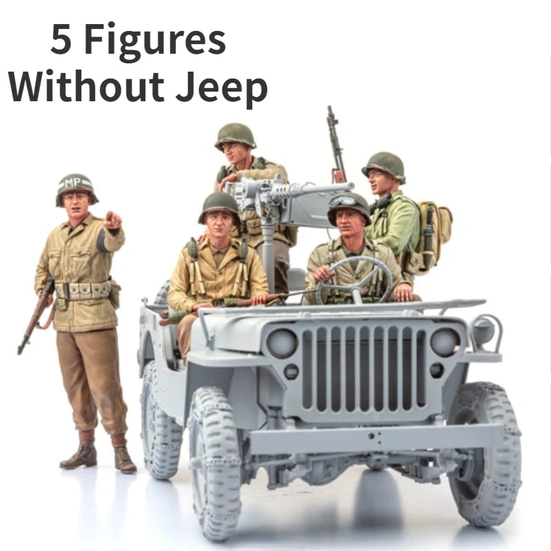 1/16 WWII US Infantry with Jeeps, 5 Figures, Resin Model Figure Kit, Unassembled and Unpainted