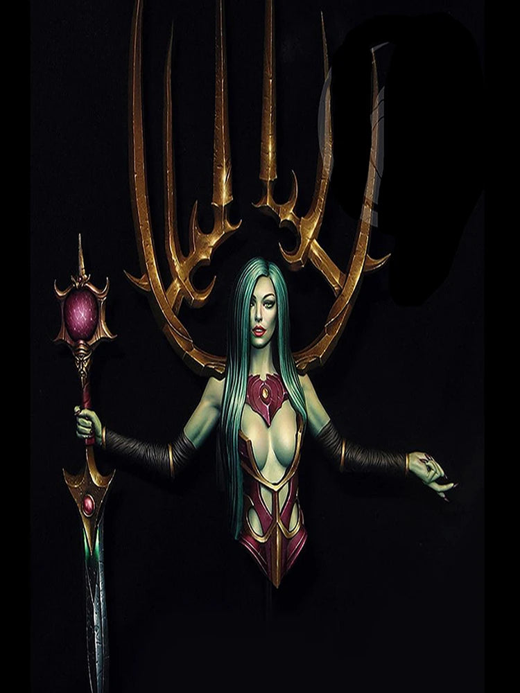 1/10 Dark Elf Sorceress with Staff & Armor, Resin Model Bust Kit, Fantasy Theme, Unassembled and Unpainted