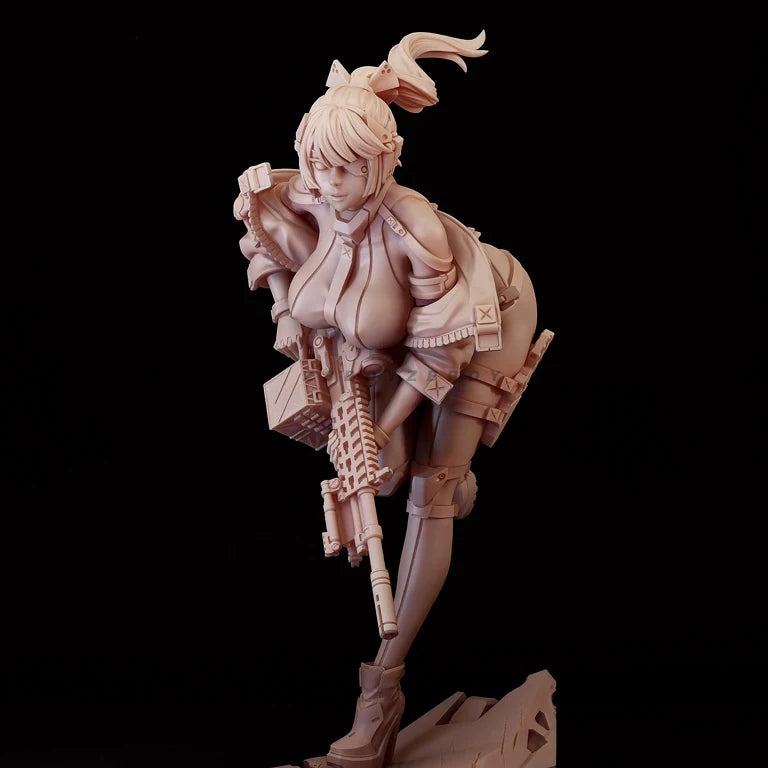 35mm Female Warrior with Ornate Rifle, Resin Model Figure Kit, Fantasy Theme, Unassembled and Unpainted